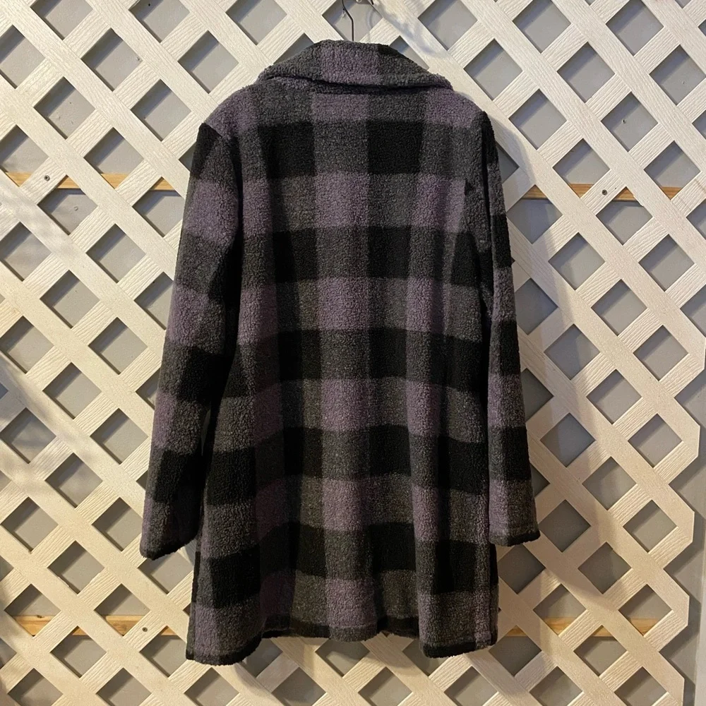 Joan Rivers Regular Buffalo Check Sherpa Teddy Coat Black Large - Picture 2 of 6
